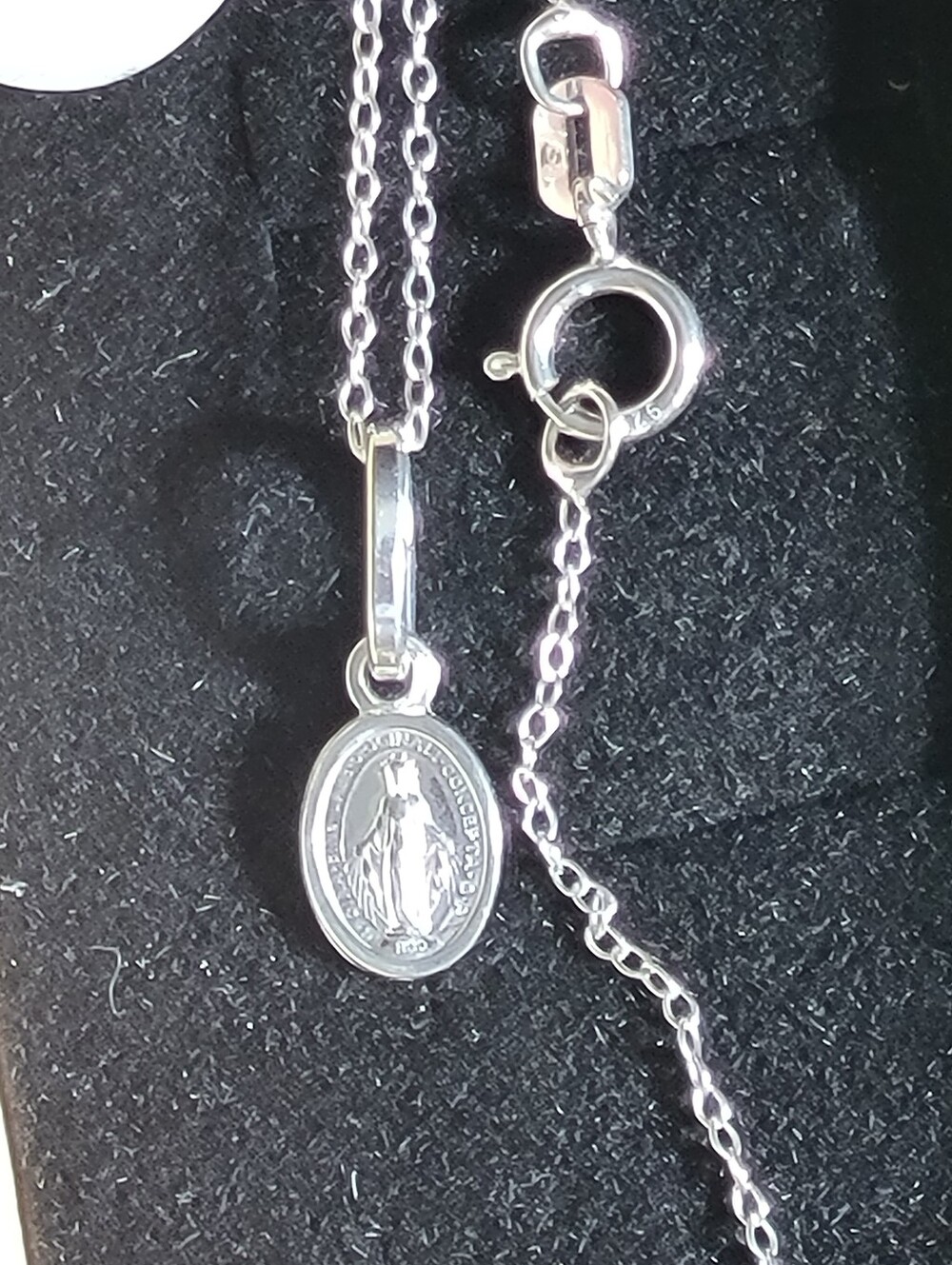 Religious Miraculous Medal Pendant Necklace Sterling Silver